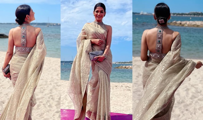 ঢাকাই জামদানি -তে কানে ঝলমলে বাঁধন ঢাকাই জামদানি